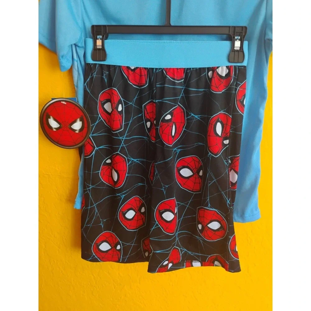 Marvel Spiderman Boys 10/12 Pajama Set‎ Blue Red Black 2 Piece Shirt Shorts NWT